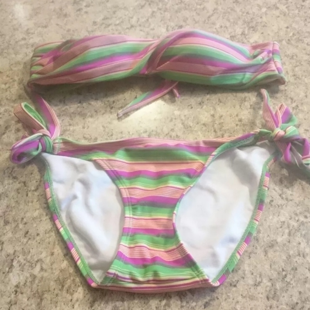 Plunge Striped Two Piece bikini Size xs